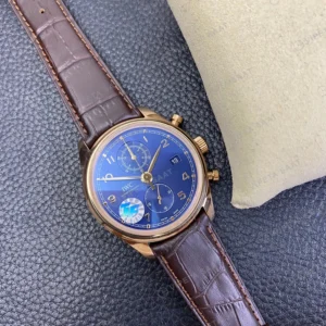 IWC GMT-Master II Portugieser Chronograph Gri Kadran Rose Kasa Kahverengi Deri Super Clone Eta Eta Saat detay 4