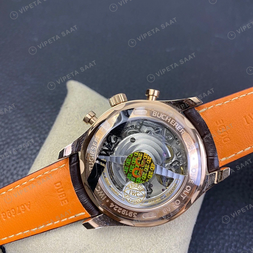 IWC GMT-Master II Portugieser Chronograph Gri Kadran Rose Kasa Kahverengi Deri Super Clone Eta Eta Saat detay 6