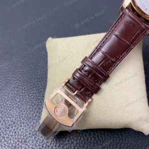 IWC GMT-Master II Portugieser Perpetual Calendar Gümüş Kadran Rose Kasa Kahverengi Deri Super Clone Eta Eta Saat karşıdan görünüm