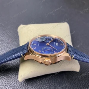 IWC GMT-Master II Portugieser Rose Kasa Gümüş Kadran Mavi Deri Super Clone Eta Eta Saat karşıdan görünüm