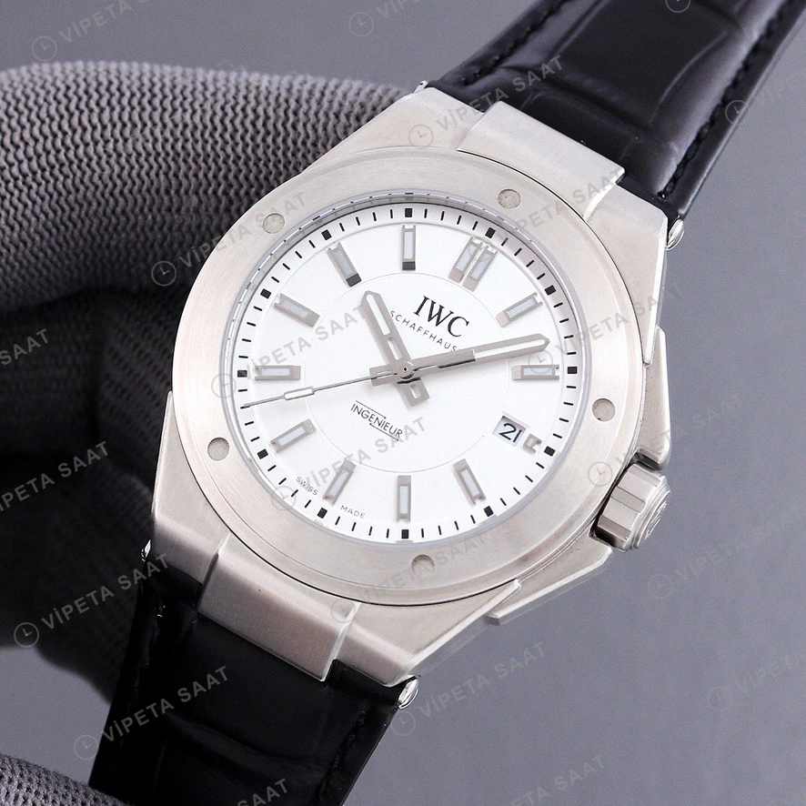 IWC Ingenieur Beyaz Kadran Celik Kordon Super Clone Eta Eta Saat detay 3