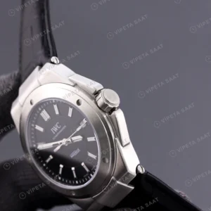 IWC Ingenieur Siyah Kadran Siyah Deri Kordon Super Clone Eta Saat görünüm 1