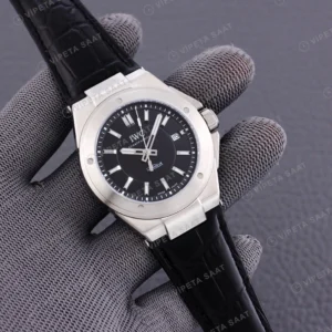 IWC Ingenieur Siyah Kadran Siyah Deri Kordon Super Clone Eta Saat görünüm 2