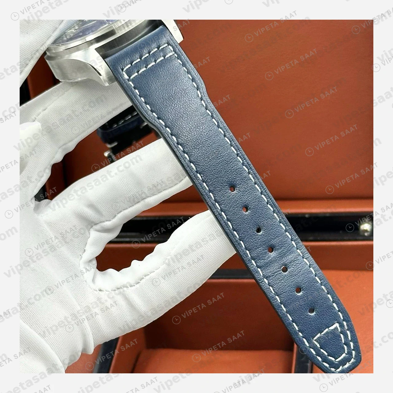 IWC Pilot Chronograph Mavi Kadran Deri Super Clone ETA Eta Saat detay 6