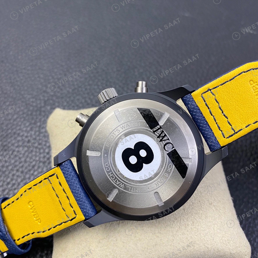 IWC Pilot Chronograph Mavi Kadran Seramik Kasa Nato Kordon Super Clone Eta Eta Saat detay 4