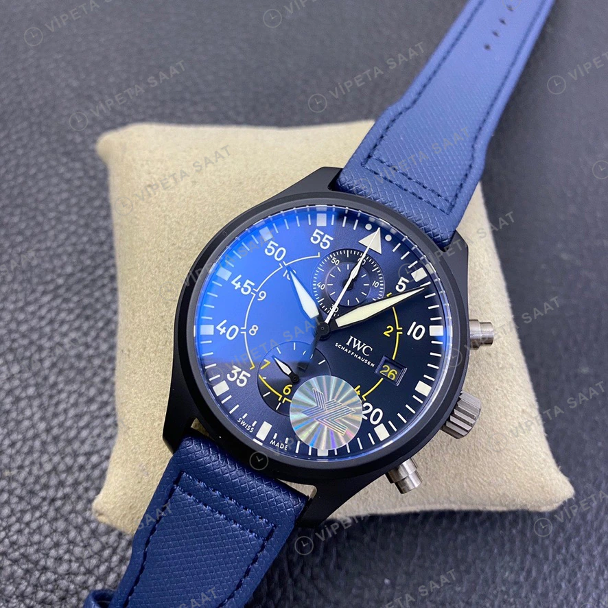 IWC Pilot Chronograph Mavi Kadran Seramik Kasa Nato Kordon Super Clone Eta Eta Saat detay 5