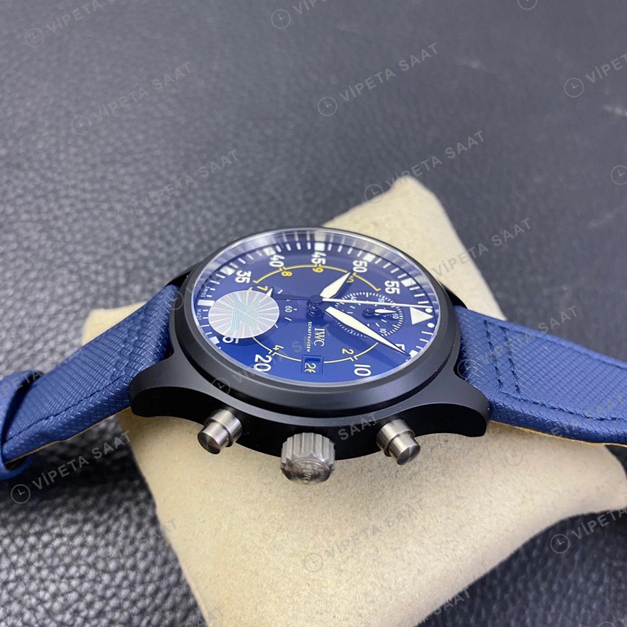 IWC Pilot Chronograph Mavi Kadran Seramik Kasa Nato Kordon Super Clone Eta Eta Saat detay 7