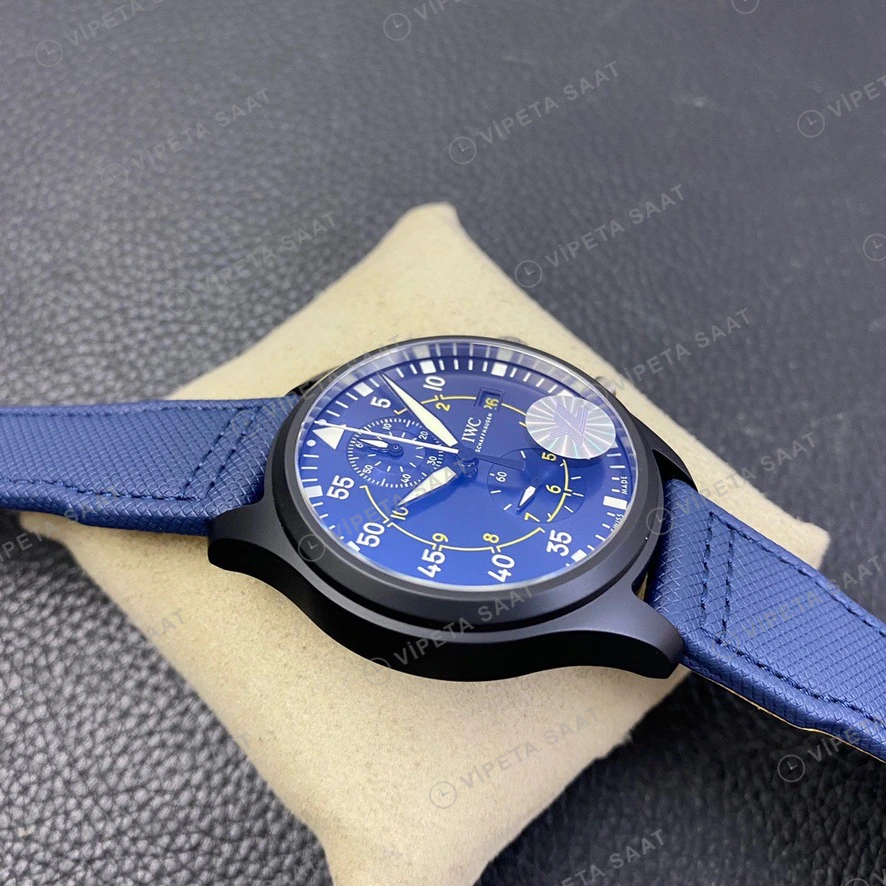 IWC Pilot Chronograph Mavi Kadran Seramik Kasa Nato Kordon Super Clone Eta Eta Saat detay 8