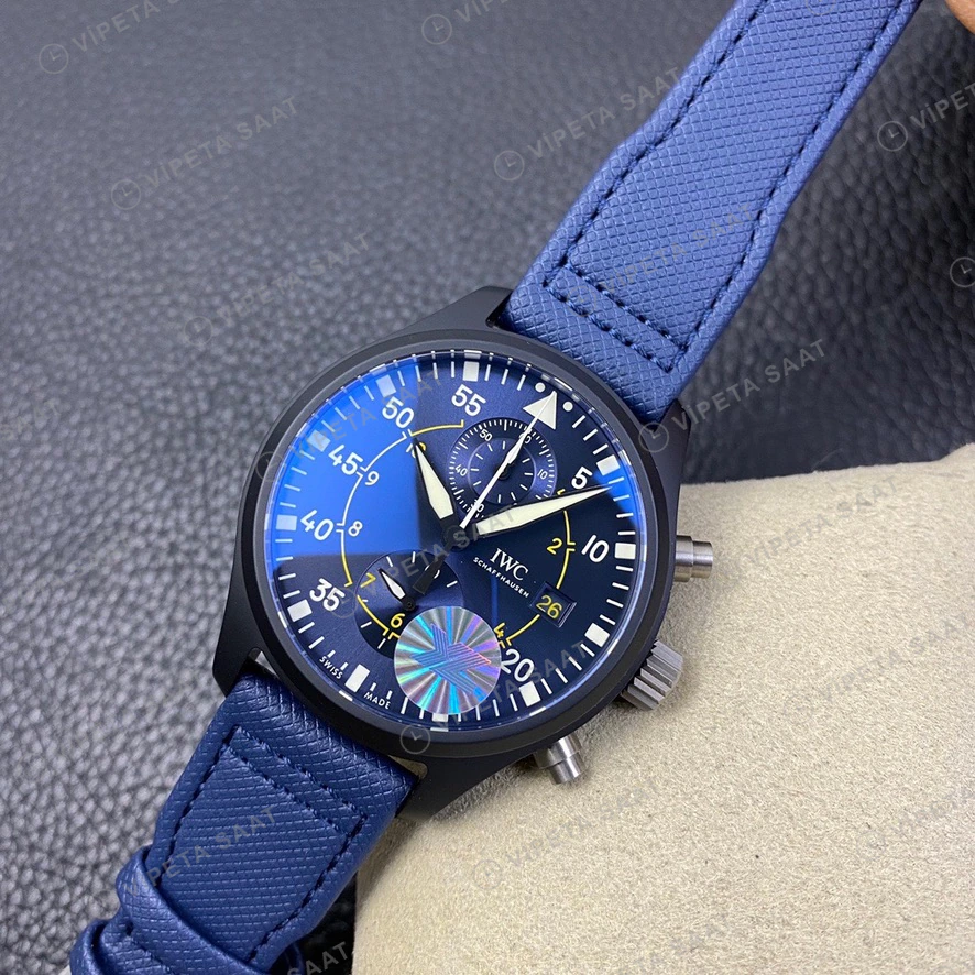 IWC Pilot Chronograph Mavi Kadran Seramik Kasa Nato Kordon Super Clone Eta Eta Saat detay 9