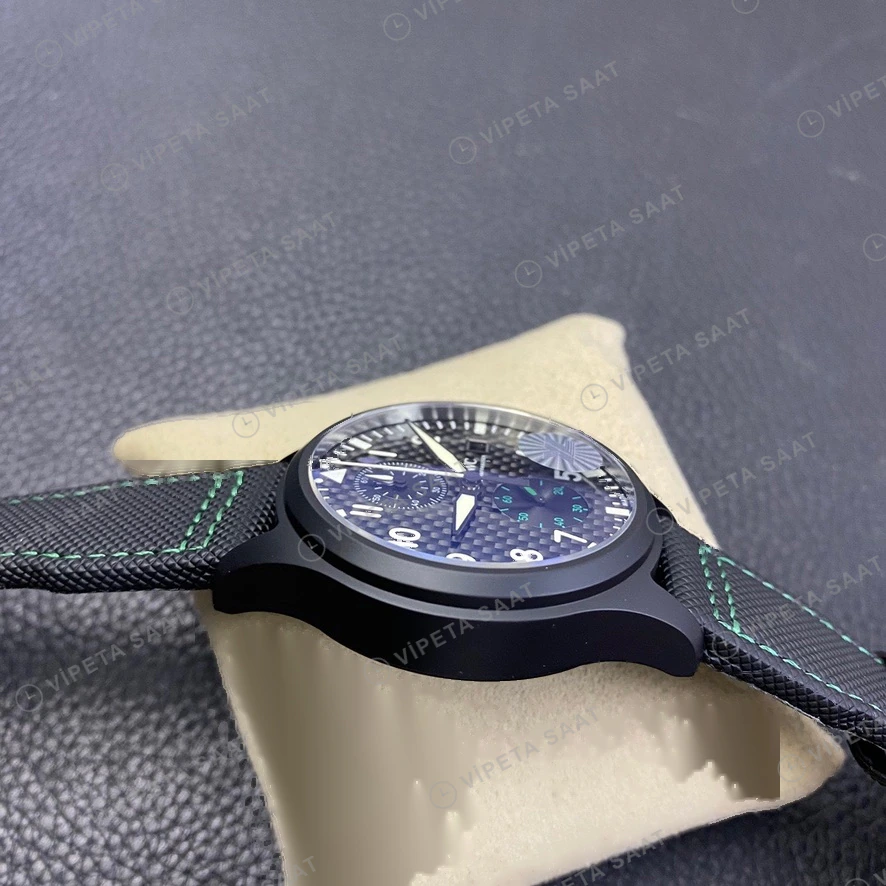 IWC Pilot Chronograph Top Gun Siyah Kadran Seramik Kasa Nato Kordon Super Clone Eta Eta Saat detay 5