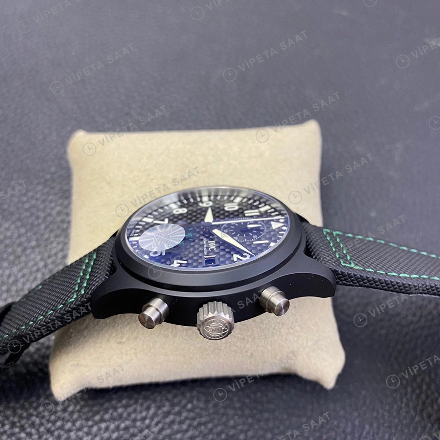 IWC Pilot Chronograph Top Gun Siyah Kadran Seramik Kasa Nato Kordon Super Clone Eta Eta Saat detay 6