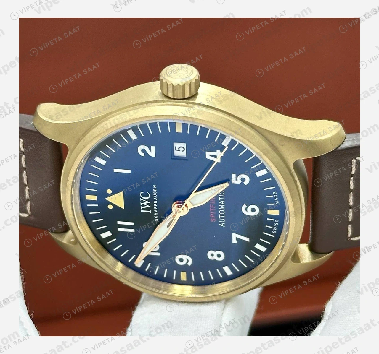 IWC Pilot Mark Yeşil Kadran Bronz Deri Gündüz Super Clone ETA Eta Saat detay 3