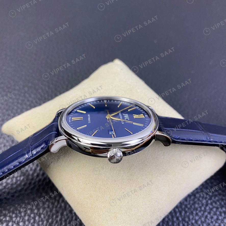IWC Portofino Mavi Kadran Mavi Deri Kordon Super Clone Eta Eta Saat detay 4
