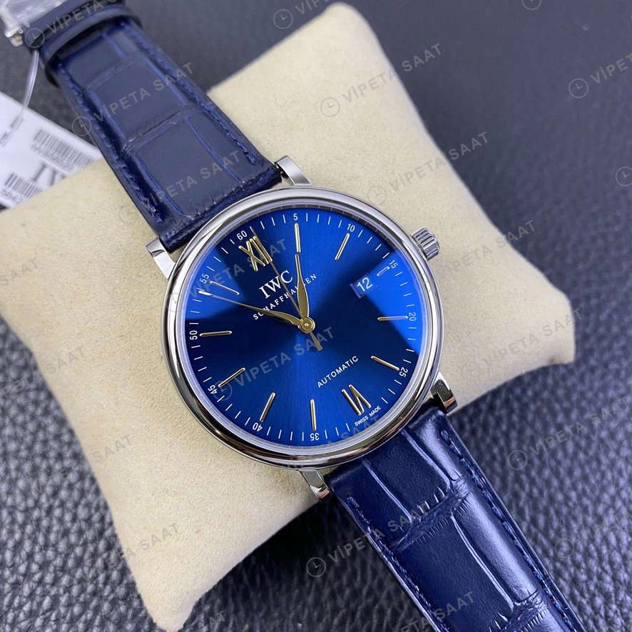 IWC Portofino Mavi Kadran Mavi Deri Kordon Super Clone Eta Eta Saat detay 5