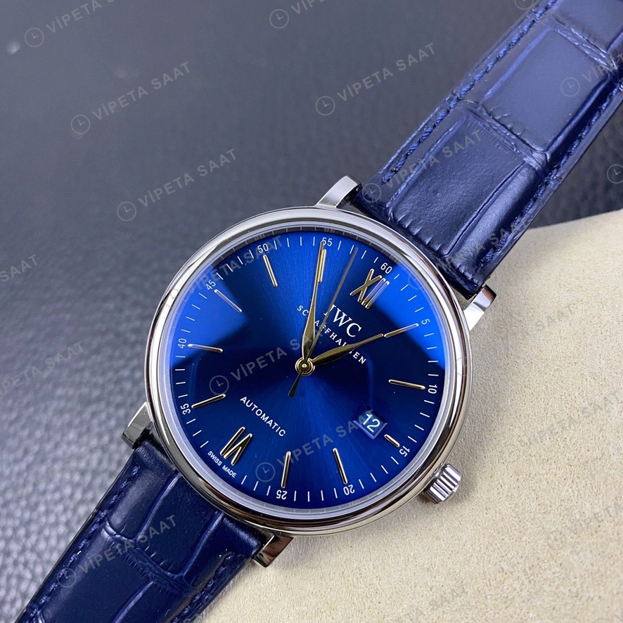 IWC Portofino Mavi Kadran Mavi Deri Kordon Super Clone Eta Eta Saat detay 6