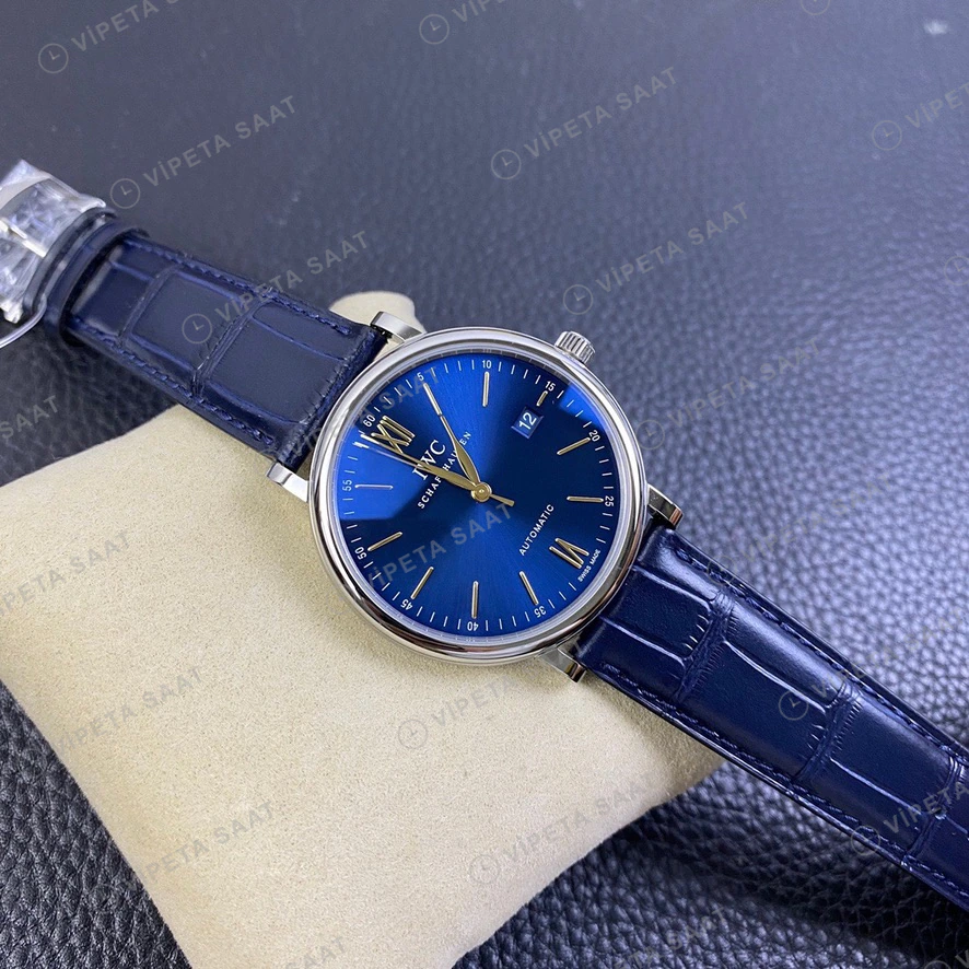 IWC Portofino Mavi Kadran Mavi Deri Kordon Super Clone Eta Eta Saat detay 8