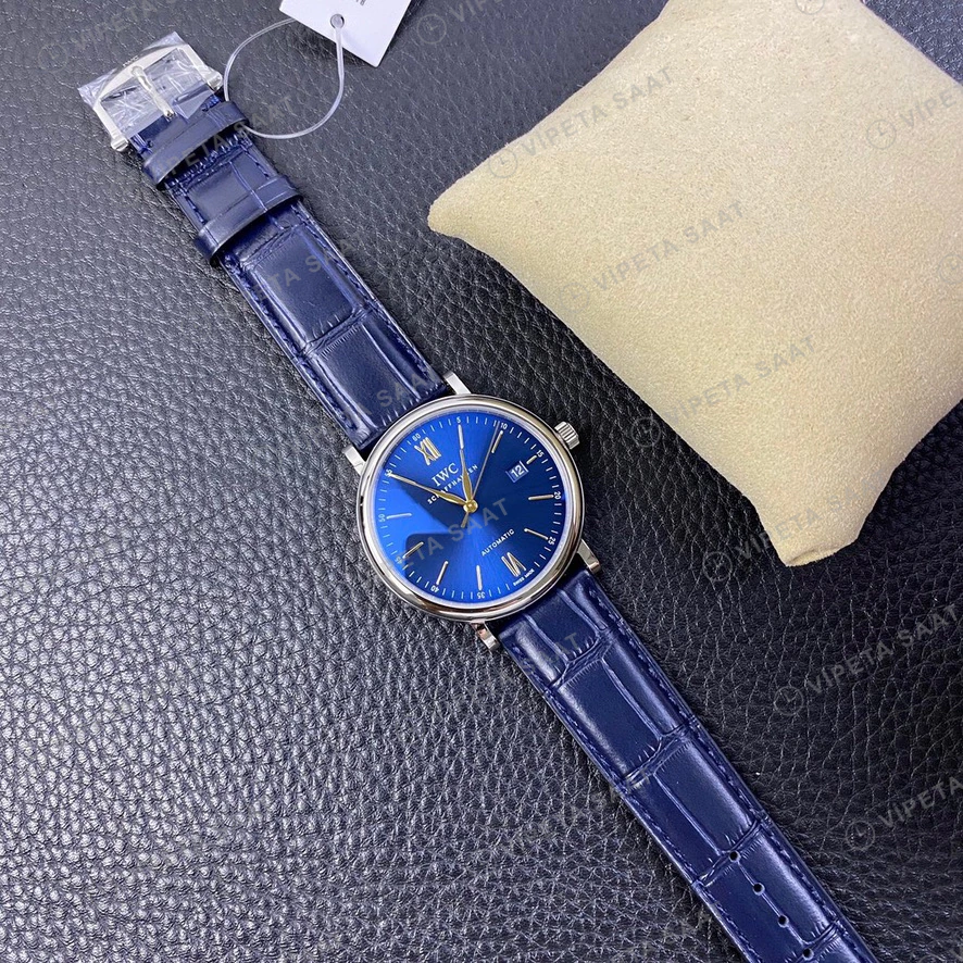 IWC Portofino Mavi Kadran Mavi Deri Kordon Super Clone Eta Eta Saat detay 9