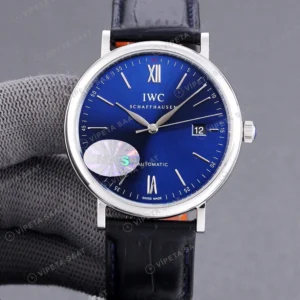 IWC Portofino Mavi Kadran Siyah Deri Kordon Super Clone Eta Eta Saat karşıdan görünüm