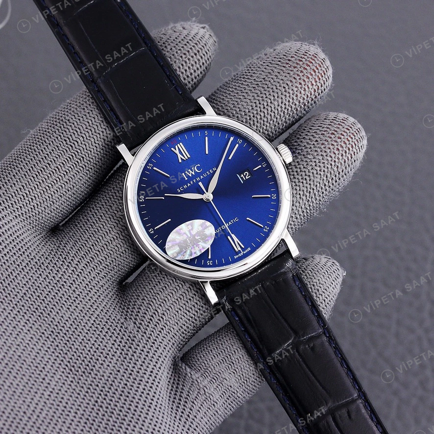 IWC Portofino Mavi Kadran Siyah Deri Kordon Super Clone Eta Eta Saat detay 3