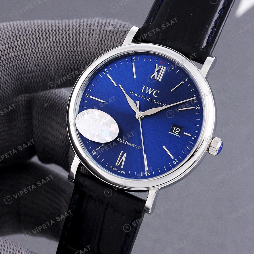 IWC Portofino Mavi Kadran Siyah Deri Kordon Super Clone Eta Eta Saat detay 5