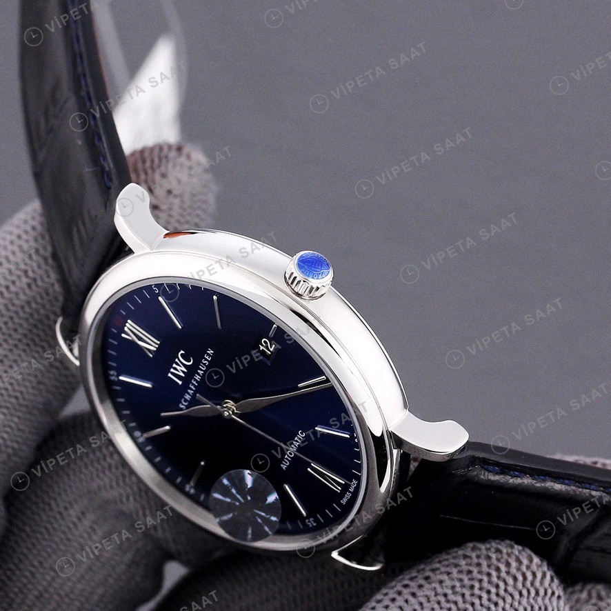 IWC Portofino Mavi Kadran Siyah Deri Kordon Super Clone Eta Eta Saat detay 6