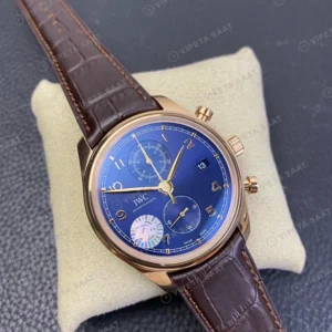 IWC Portugieser Chronograph Mavi Kadran Rose Kasa Kahverengi Deri Super Clone Eta Saat görünüm 1