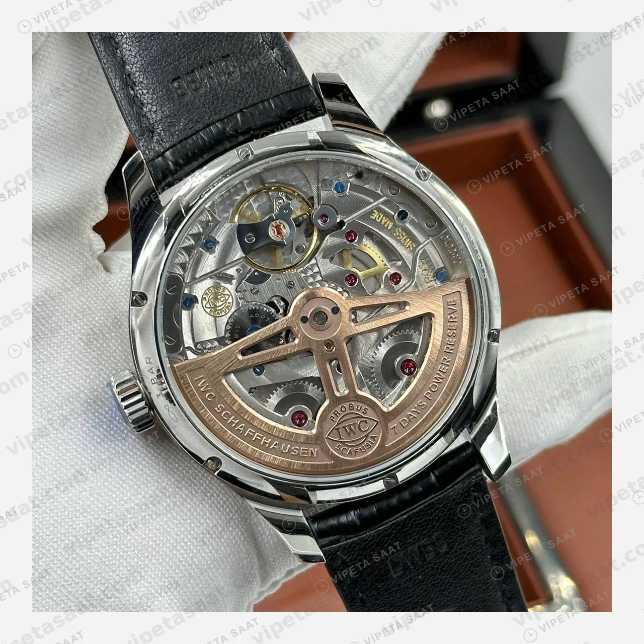 IWC Portugieser Mavi Takvim Ay Evreli Deri Super Clone ETA Eta Saat detay 3