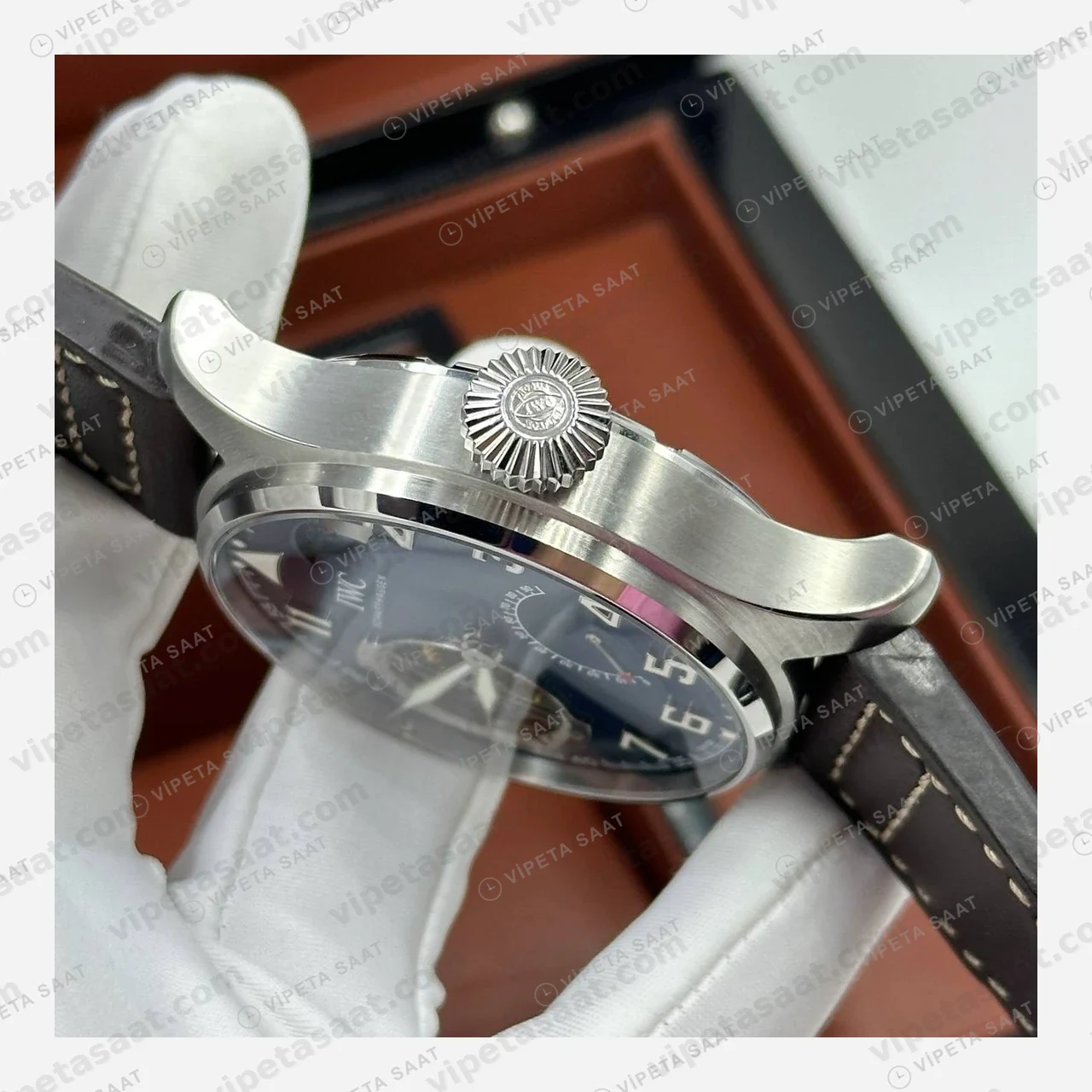 IWC Portugieser Mavi Tourbillon Deri Super Clone ETA Eta Saat detay 4