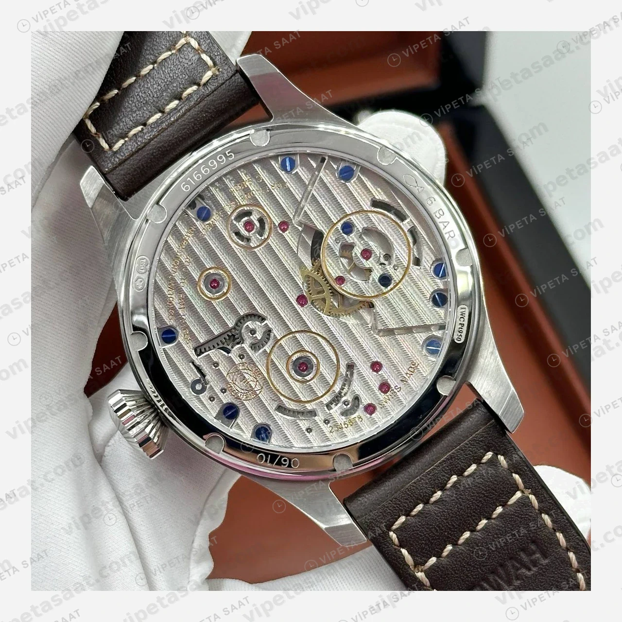IWC Portugieser Mavi Tourbillon Deri Super Clone ETA Eta Saat detay 6