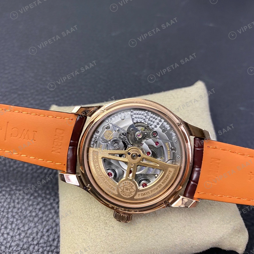 IWC Portugieser Perpetual Calendar Beyaz Kadran Rose Kasa Kahverengi Deri Super Clone Eta Saat görünüm 4