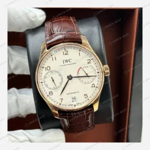 IWC Portugieser Rose Beyaz Güç Göstergeli Deri Super Clone ETA Eta Saat detay 4