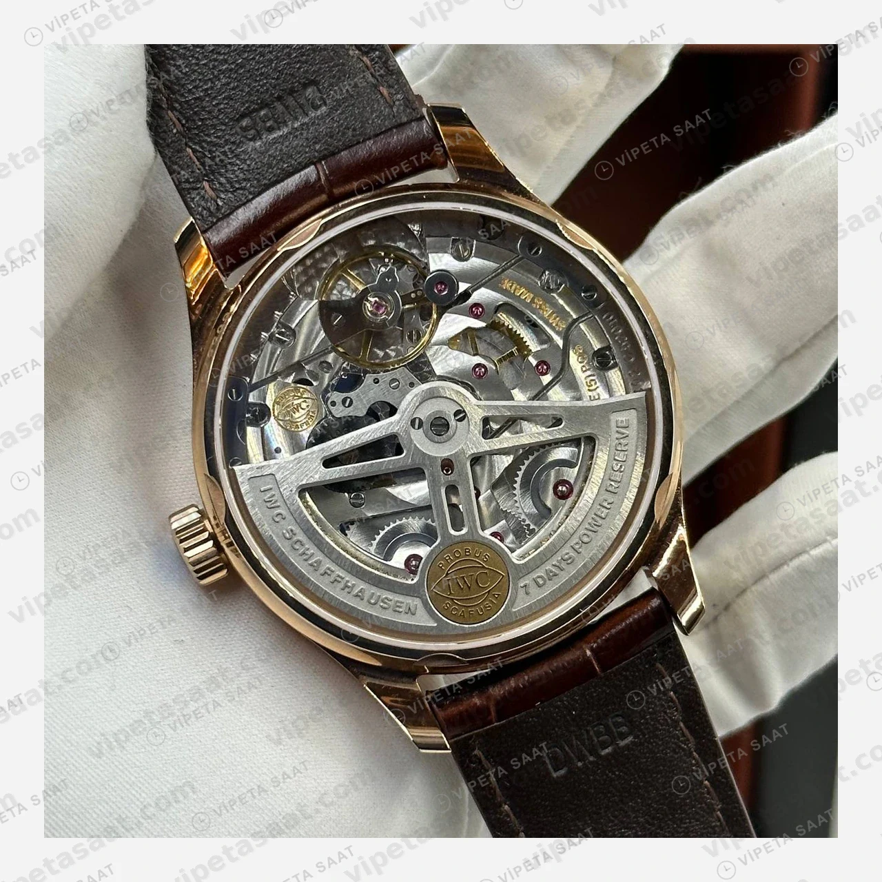 IWC Portugieser Rose Beyaz Güç Göstergeli Deri Super Clone ETA Eta Saat detay 6
