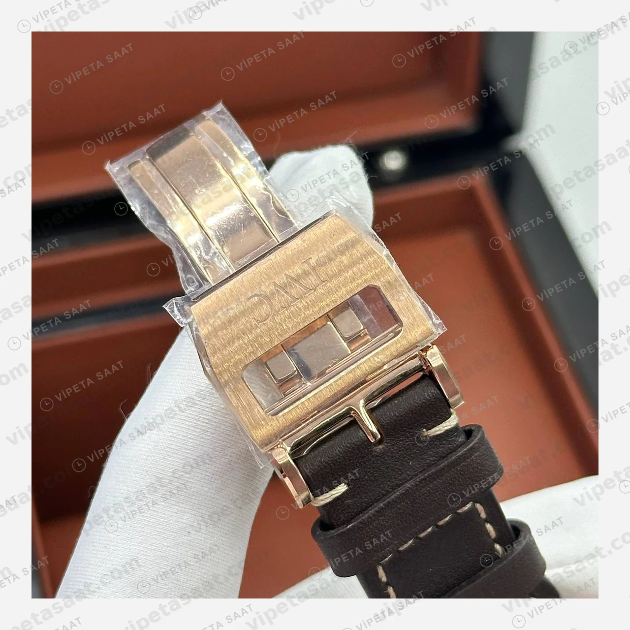 IWC Portugieser Rose Mavi Tourbillon Deri Super Clone ETA Eta Saat detay 3