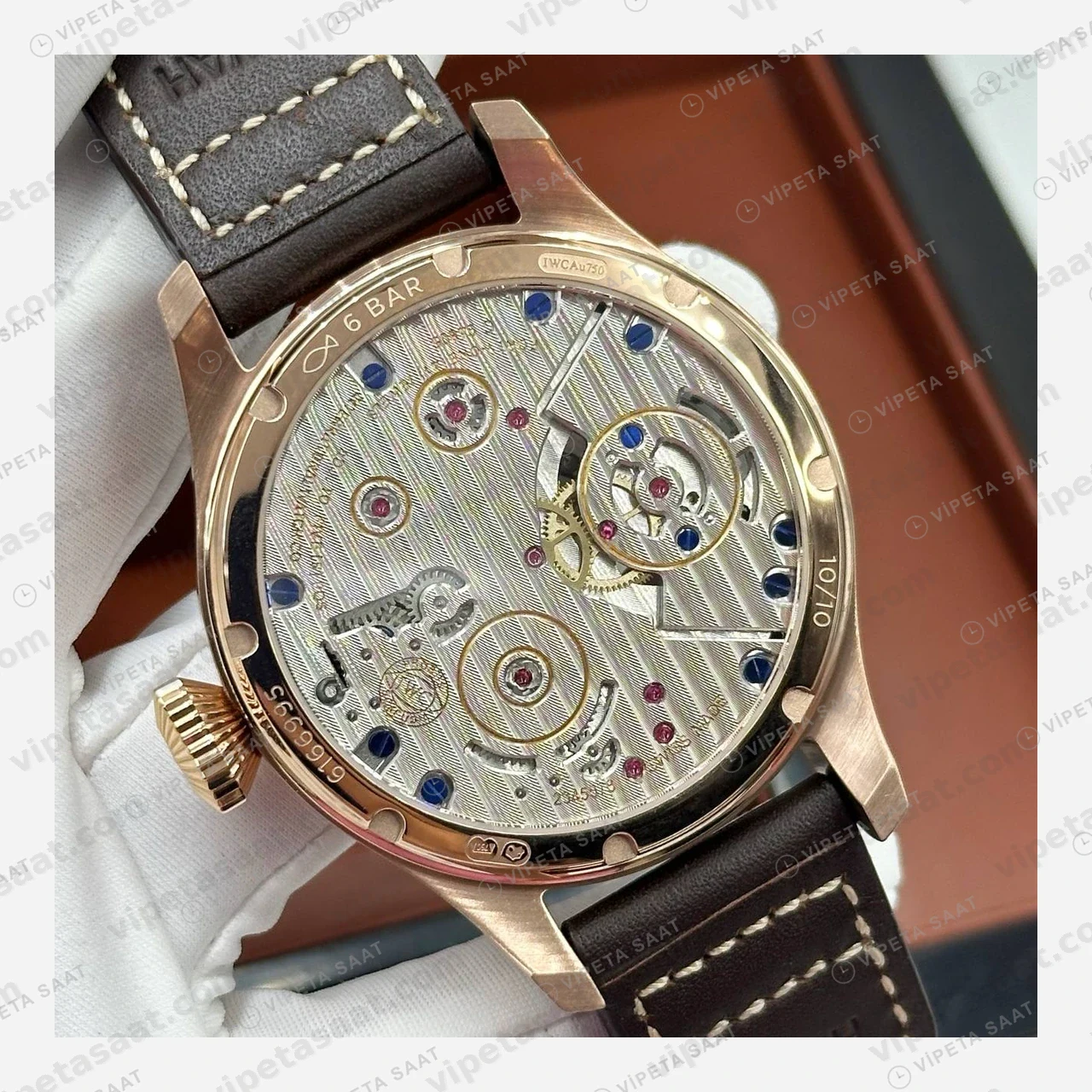 IWC Portugieser Rose Mavi Tourbillon Deri Super Clone ETA Eta Saat detay 6