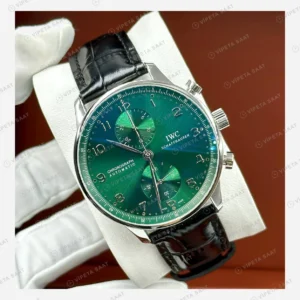 IWC Portugieser Yeşil Kronograf Deri Parlak Super Clone ETA Eta Saat detay 3
