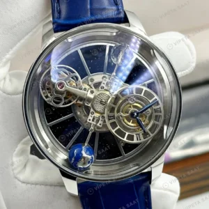 Jacob Co Astronomia Gümüş Skeleton Mavi Deri Super Clone ETA Saat detay 5