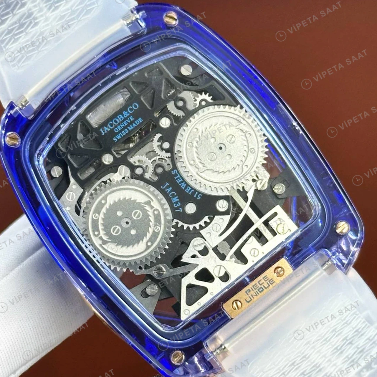 Jacob Co Astronomia Mavi Safir Kasa Kauçuk Gece Super Clone ETA Saat detay 6