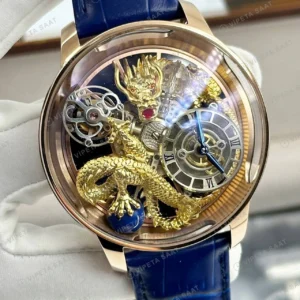 Jacob Co Astronomia Rose Skeleton Mavi Deri Super Clone ETA Saat detay 3