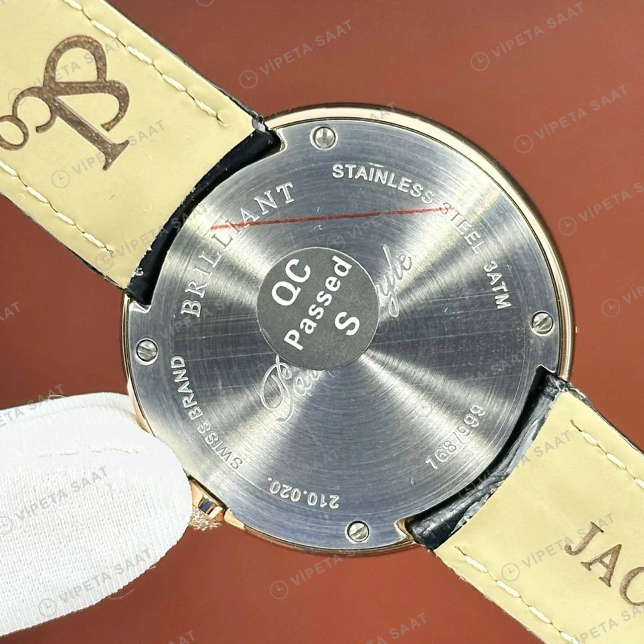 Jacob Co Brilliant Beyaz Renkli Taşlı Deri Super Clone ETA Saat detay 5