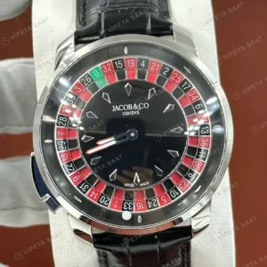 Jacob Co Caviar Rulet Siyah Kadran Deri Düz Super Clone ETA Saat detay 6