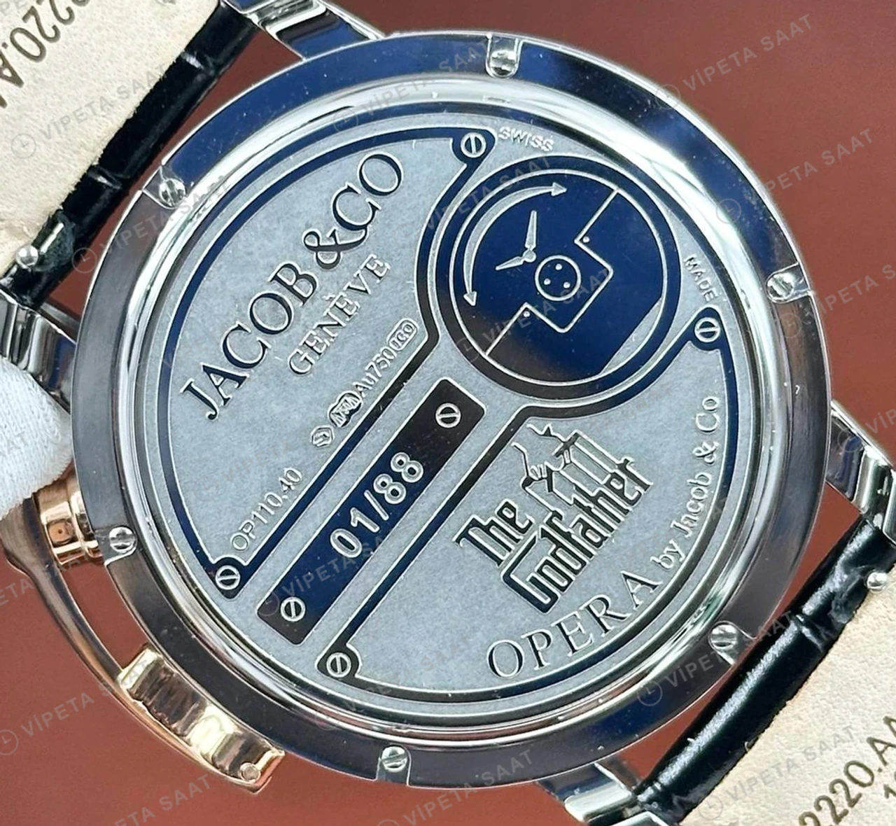 Jacob Co Opera Siyah Skeleton Deri Super Clone ETA Saat detay 7