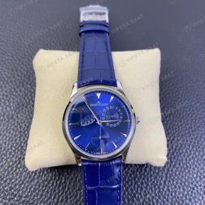Jaeger-LeCoultre GMT-Master II Master Ultra Thin Gri Kadran Mavi Deri Kordon Super Clone Eta Eta Saat detay 4