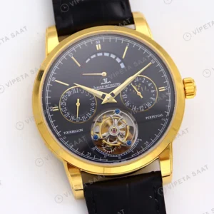 Jaeger-LeCoultre Master Grande Tradition Tourbillon Altin Kasa Gri Kadran Siyah Deri Kordon Super Clone Eta Eta Saat yan görünüm