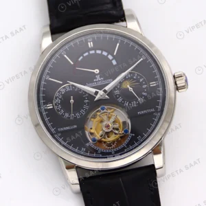 Jaeger-LeCoultre Master Grande Tradition Tourbillon Celik Siyah Kadran Siyah Deri Kordon Super Clone Eta Eta Saat yan görünüm