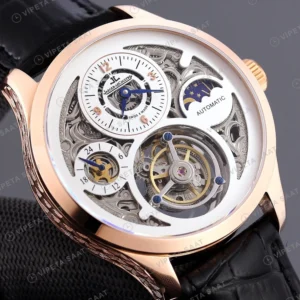Jaeger-LeCoultre Master Grande Tradition Tourbillon Iskelet Kadran Rose Kasa Siyah Deri Kordon Super Clone Eta Eta Saat karşıdan görünüm