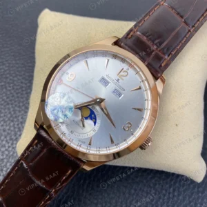 Jaeger-LeCoultre Master Rose Kasa Gumus Kadran Kahverengi Deri Kordon Super Clone Eta Eta Saat karşıdan görünüm