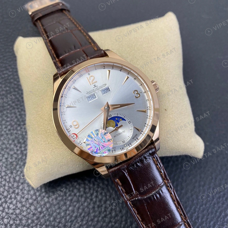 Jaeger-LeCoultre Master Rose Kasa Gumus Kadran Kahverengi Deri Kordon Super Clone Eta Eta Saat detay 4