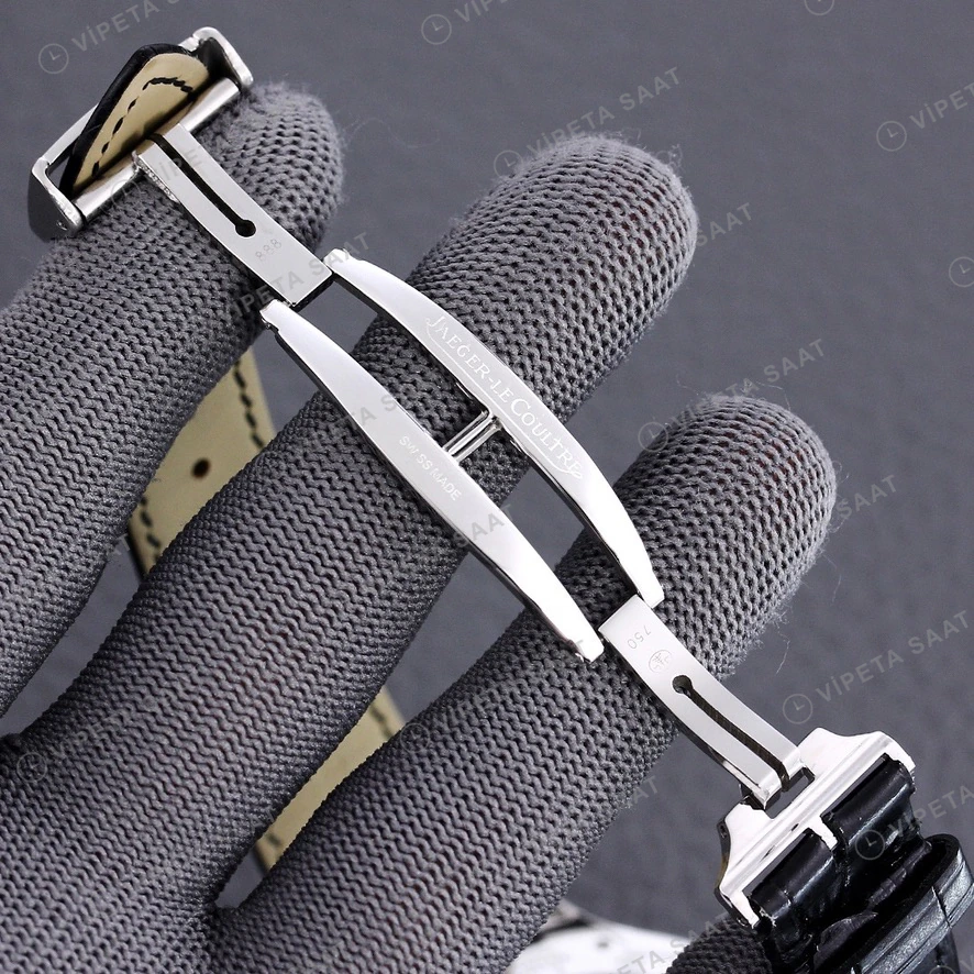 Jaeger-LeCoultre Master Tourbillon Beyaz Kadran Celik Siyah Deri Kordon Super Clone Eta Saat görünüm 5