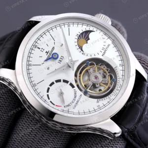Jaeger-LeCoultre Master Tourbillon Beyaz Kadran Celik Siyah Deri Kordon Super Clone Eta Saat görünüm 6