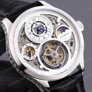 Jaeger-LeCoultre Master Tourbillon Moonphase Iskelet Siyah Deri Kordon Super Clone Eta Eta Saat yan görünüm